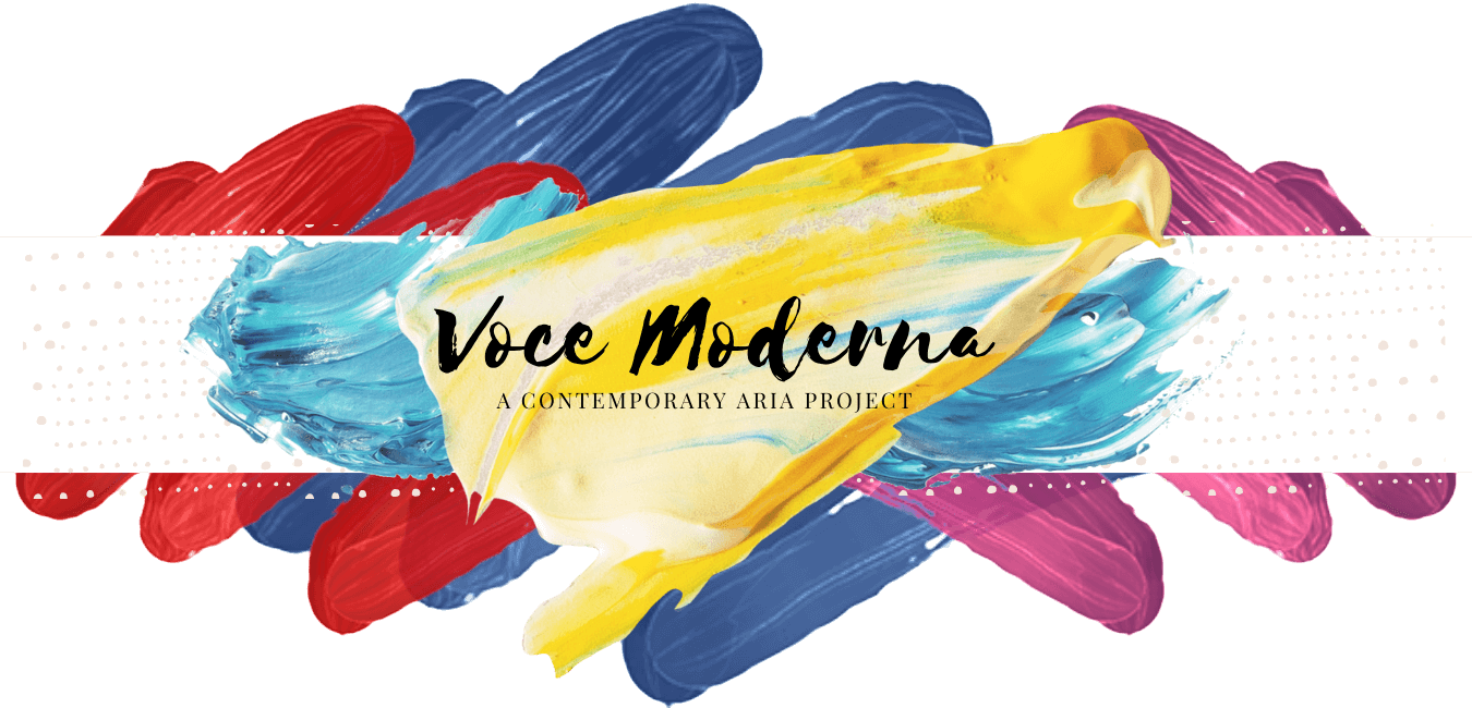 Layered smudges of paint and the words Voce Modern - A Contemporary Aria Project